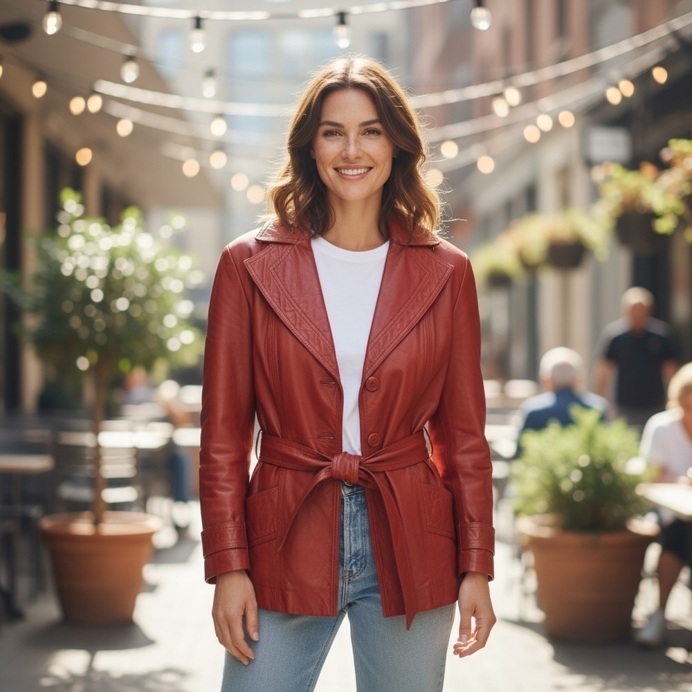 Nordstrom VINTAGE  | GENUINE Leather Short trench Style Jkt Burnt Orange SZ 10 - Picture 15 of 15